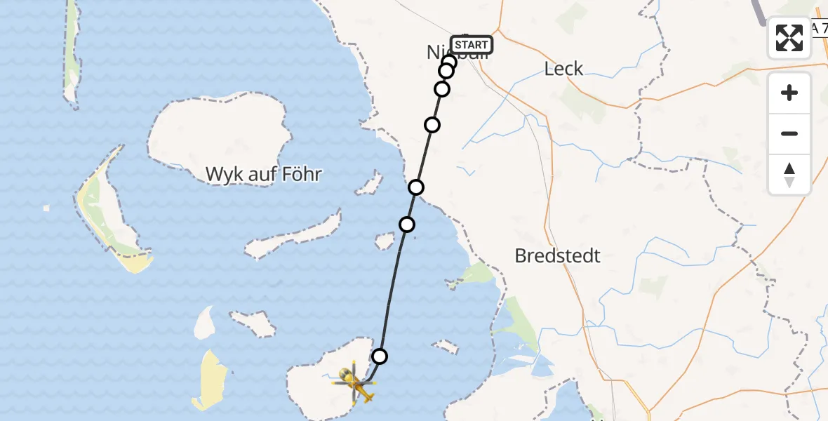 Flugroute Rettungshubschrauber Niebüll - Pellworm, 21 Mai 2026, 08:11