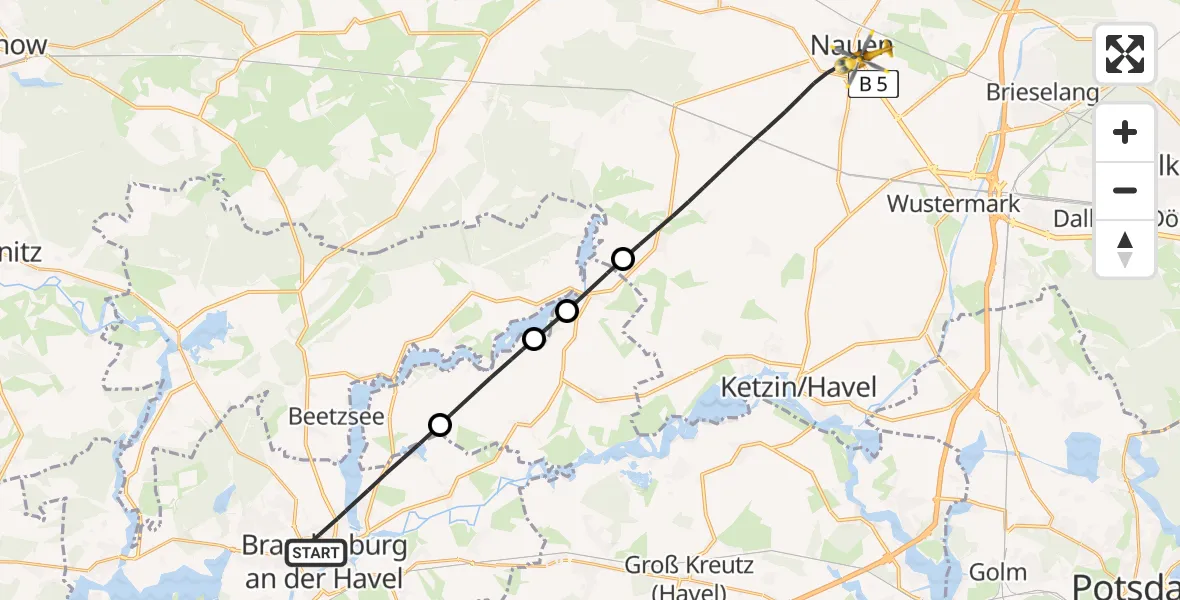 Flugroute Rettungshubschrauber Brandenburg an der Havel - Nauen, 21 Mai 2026, 08:12