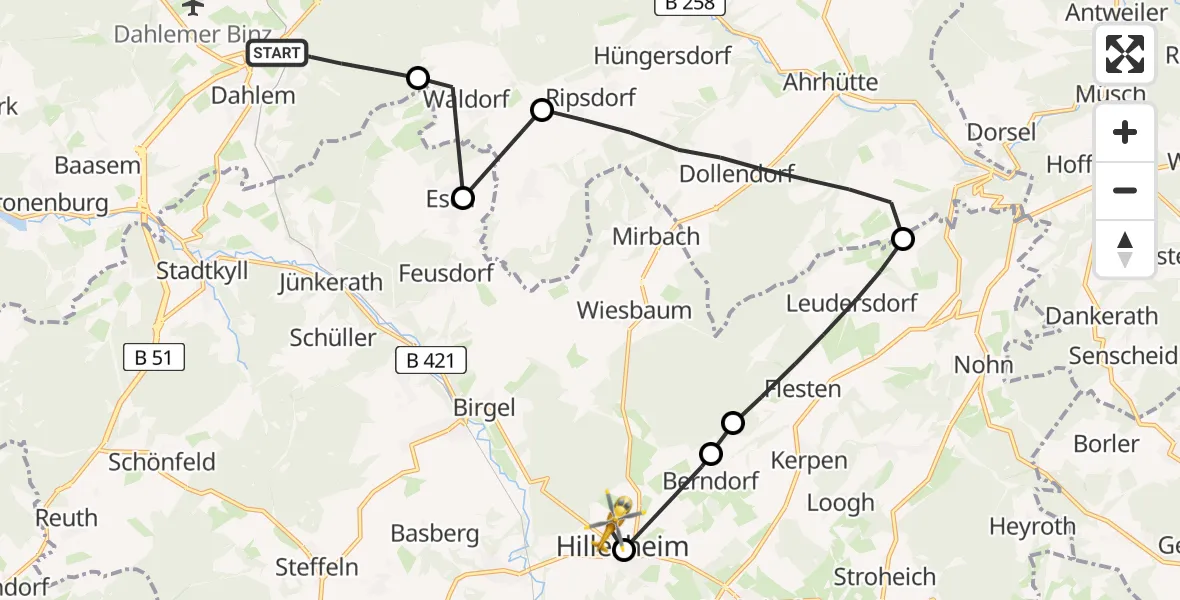 Flugroute Ambulanzhubschrauber Dahlem - Hillesheim, 21 Mai 2026, 08:12