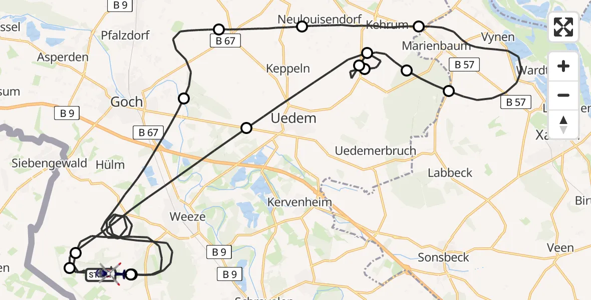 Flugroute Polizeihubschrauber Weeze Flughafen - Weeze Flughafen, 21 Mai 2026, 08:13