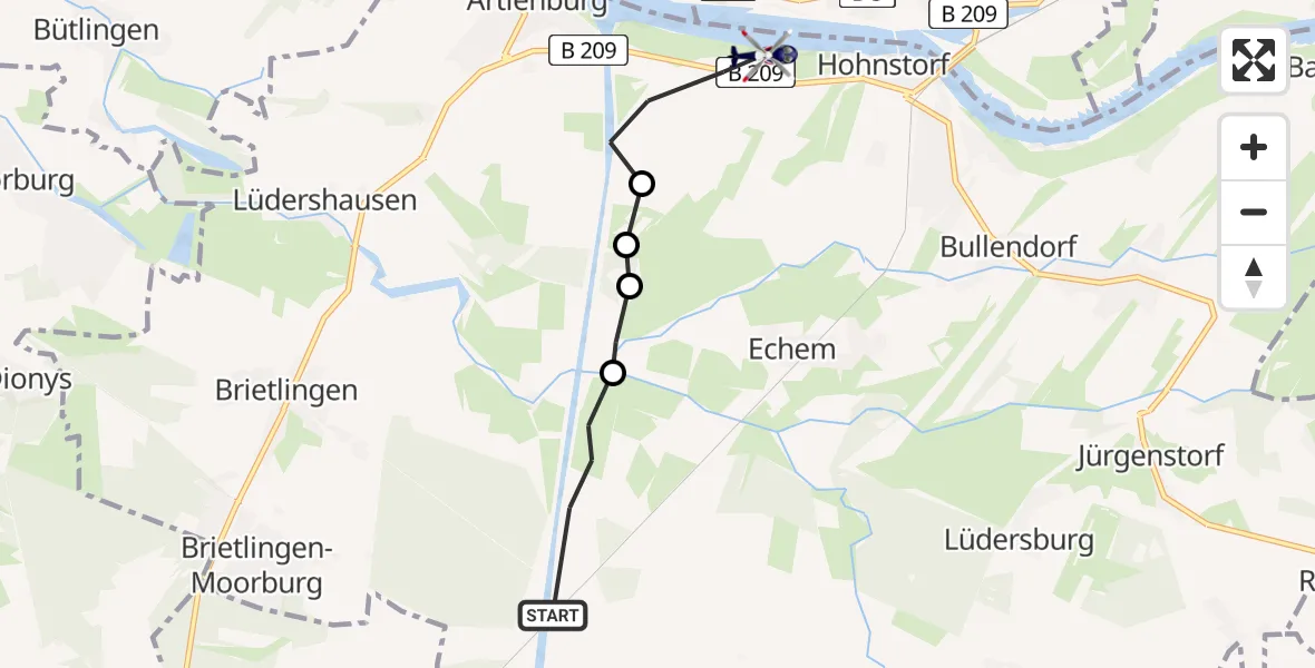 Flugroute Polizeihubschrauber Scharnebeck - Hohnstorf (Elbe), 21 Mai 2026, 08:17