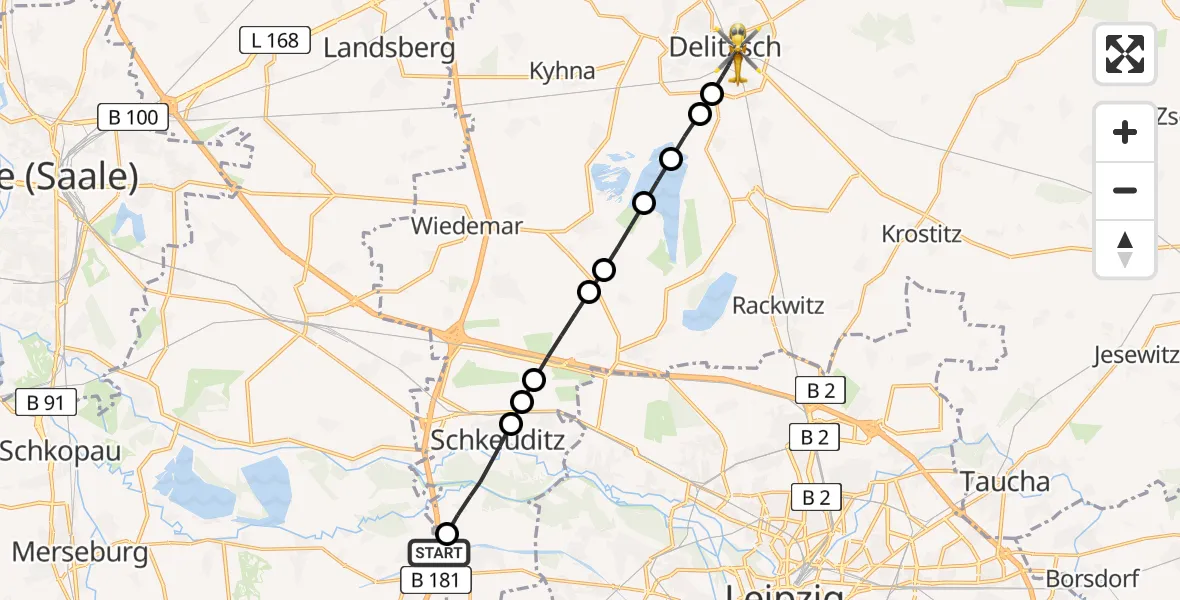 Flugroute Rettungshubschrauber Leuna - Delitzsch, 21 Mai 2026, 08:19