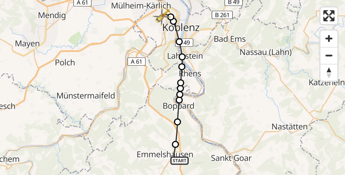 Flugroute Rettungshubschrauber Dörth - Koblenz, 21 Mai 2026, 08:24
