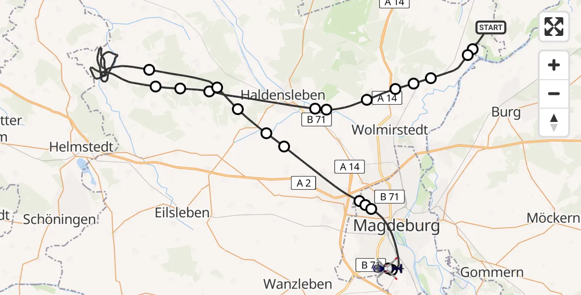 Flugroute Polizeihubschrauber Angern - Magdeburg, 21 Mai 2026, 08:26