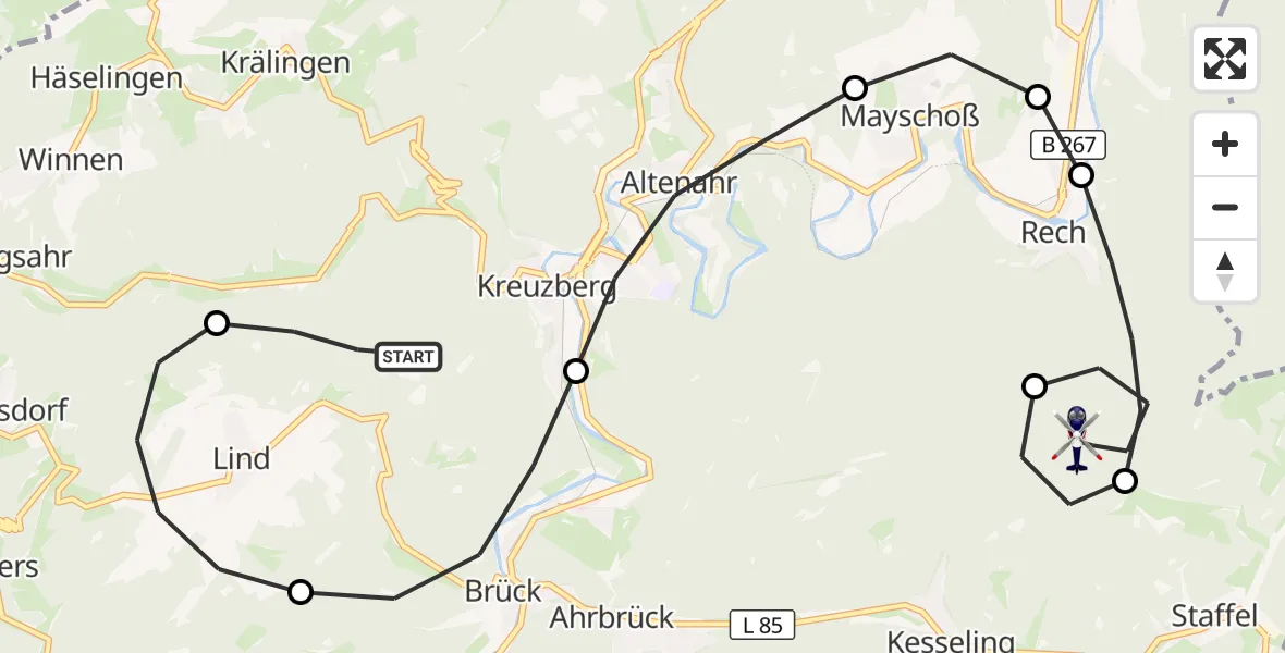Flugroute Polizeihubschrauber Altenahr - Rech, 21 Mai 2026, 08:28