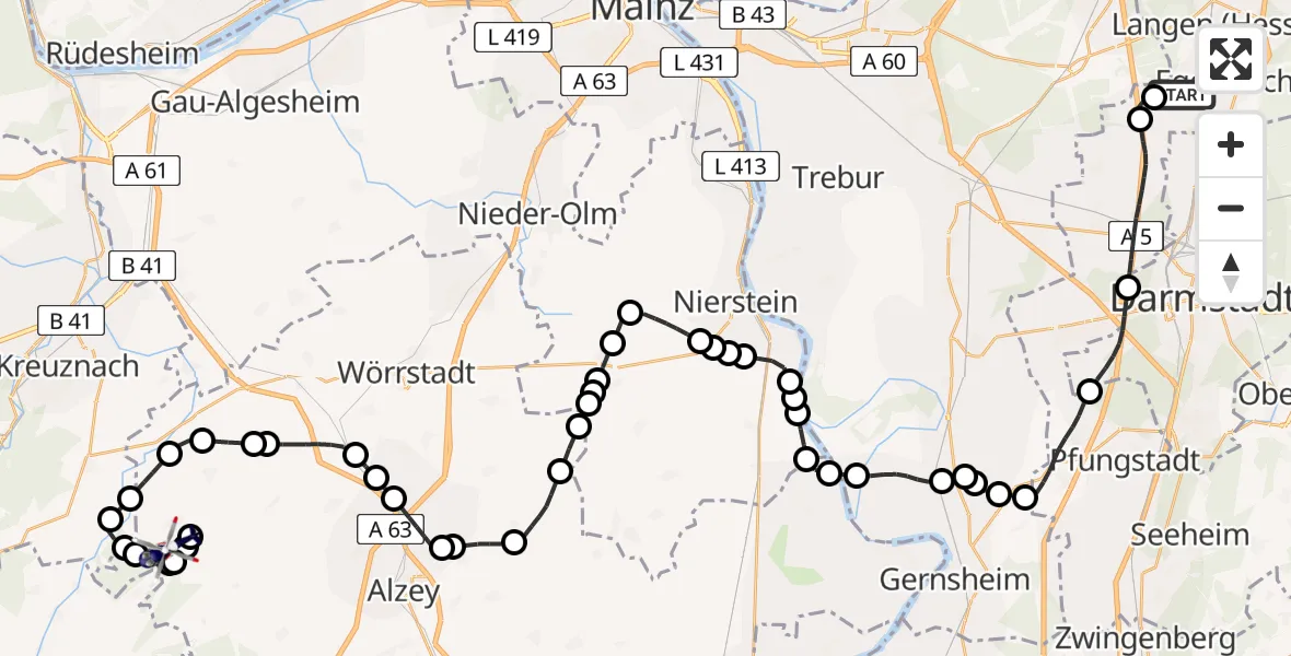 Flugroute Polizeihubschrauber Flughafen Frankfurt-Egelsbach - Stein-Bockenheim, 21 Mai 2026, 08:30