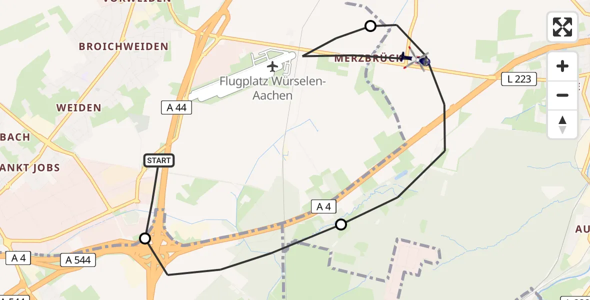 Flugroute Polizeihubschrauber Würselen - Eschweiler, 21 Mai 2026, 08:30