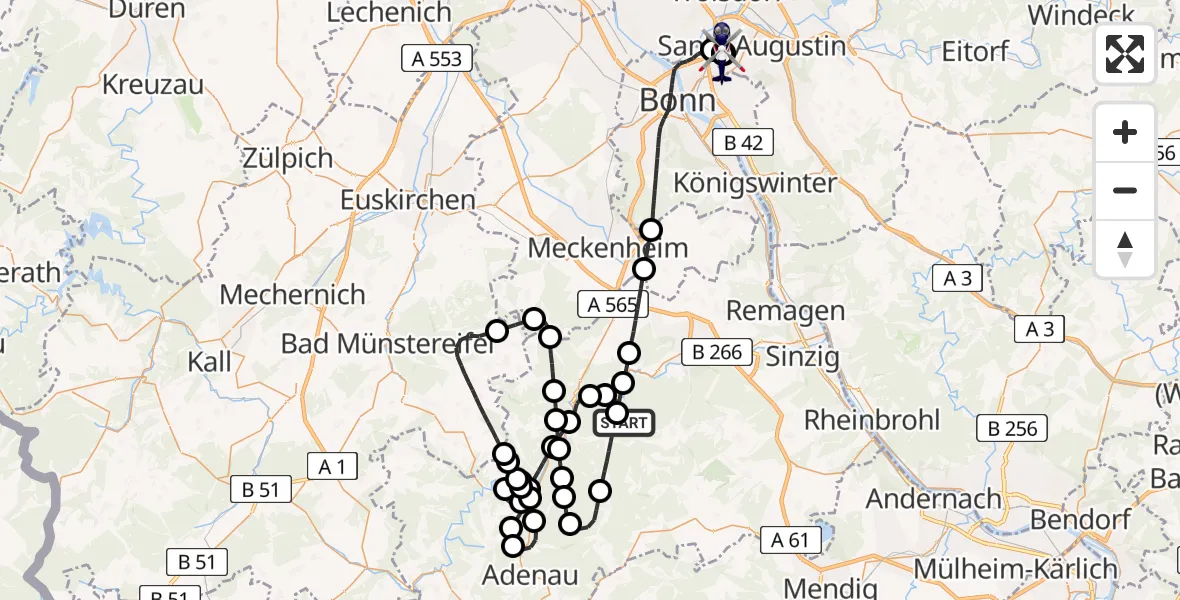 Flugroute Polizeihubschrauber Rech - Sankt Augustin, 21 Mai 2026, 08:37