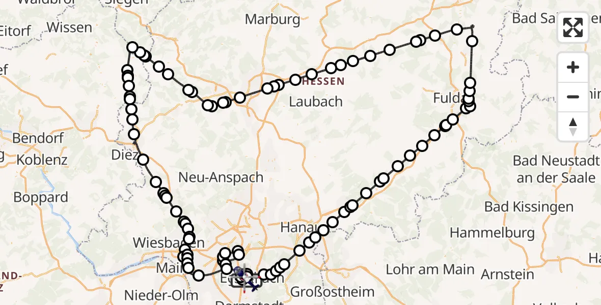 Flugroute Polizeihubschrauber Flughafen Frankfurt-Egelsbach - Flughafen Frankfurt-Egelsbach, 21 Mai 2026, 08:38
