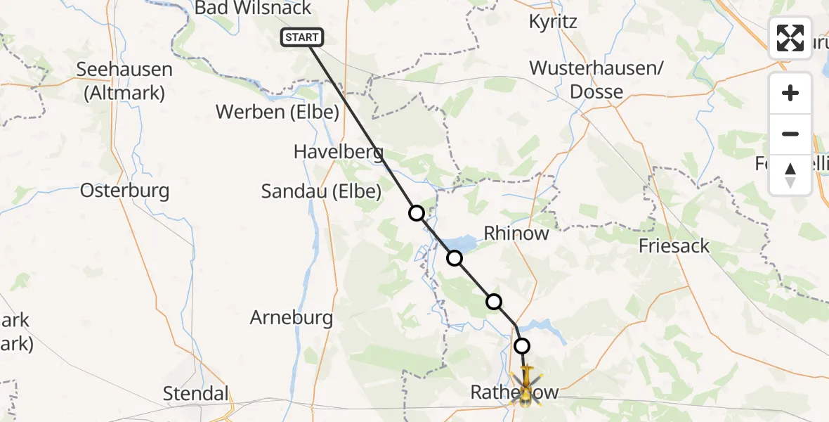 Flugroute Rettungshubschrauber Legde/Quitzöbel - Rathenow, 21 Mai 2026, 08:41