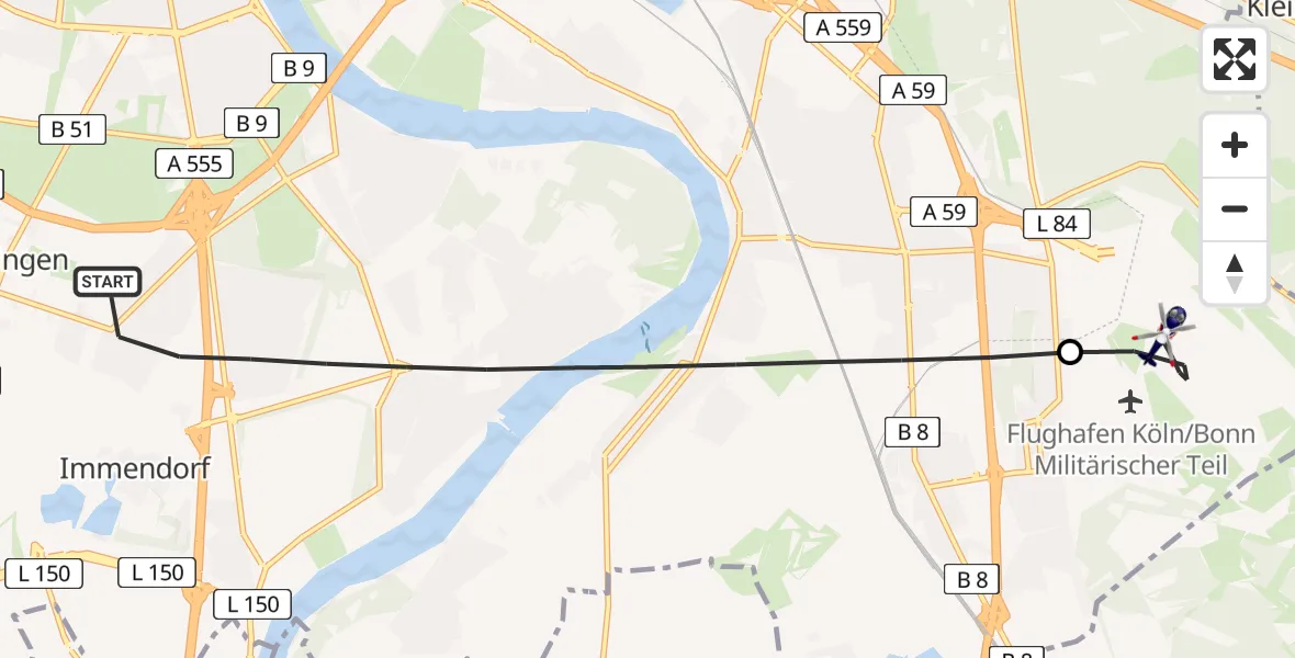 Flugroute Polizeihubschrauber Köln - Köln Bonn Flughafen, 21 Mai 2026, 08:42
