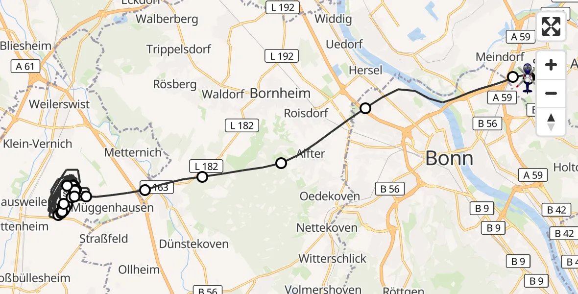 Flugroute Polizeihubschrauber Weilerswist UL - Sankt Augustin, 21 Mai 2026, 08:43