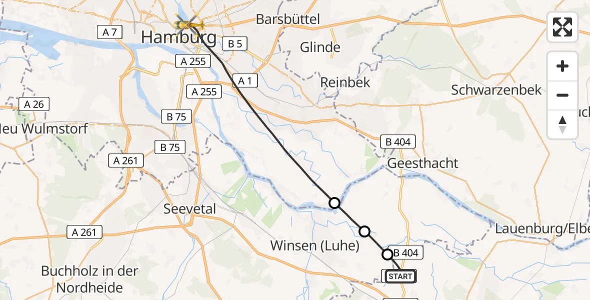 Flugroute Rettungshubschrauber Handorf - Hamburg, 21 Mai 2026, 08:45