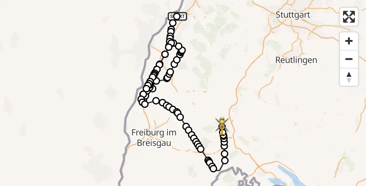 Flugroute Rettungshubschrauber Karlsruhe Baden-Baden Flughafen - DRF Air Rescue Station Villingen-Schwenningen Hubschrauberlandeplatz (Christoph 11), 21 Mai 2026, 08:47