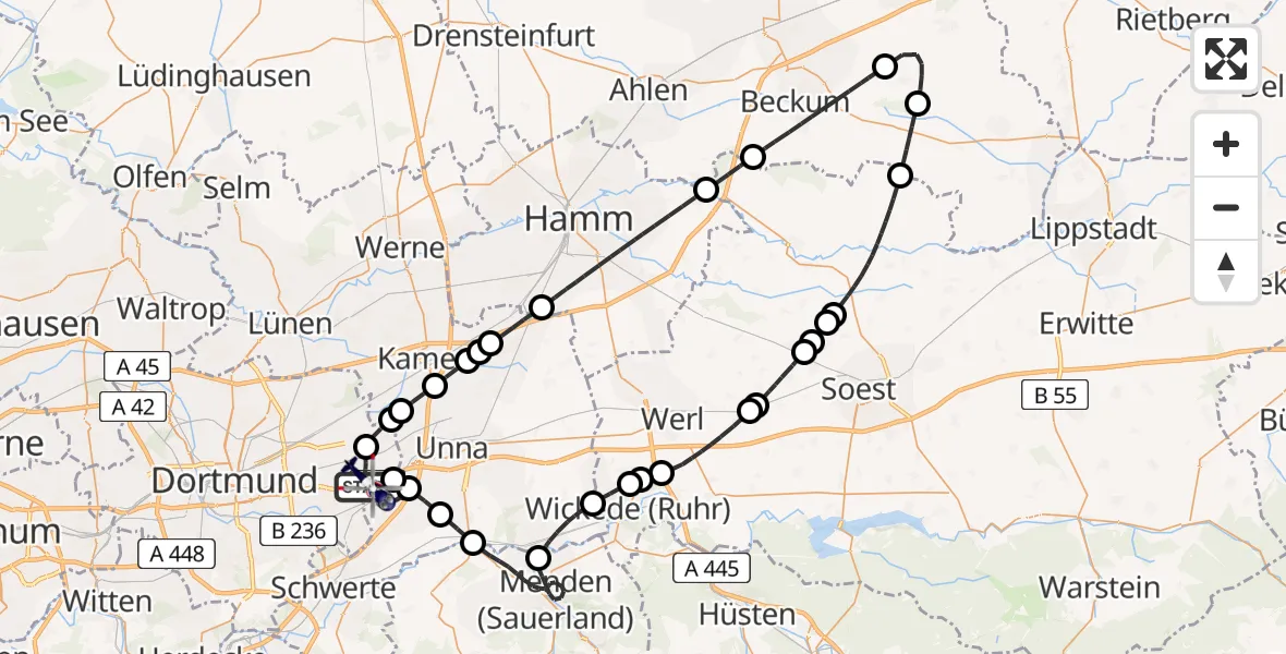 Flugroute Polizeihubschrauber Dortmund Flughafen - Dortmund Flughafen, 21 Mai 2026, 08:48