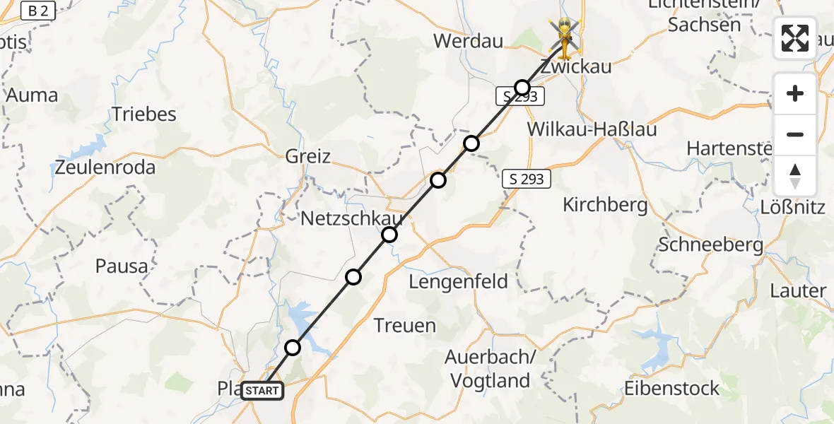 Flugroute Rettungshubschrauber Plauen - Zwickau, 21 Mai 2026, 08:48