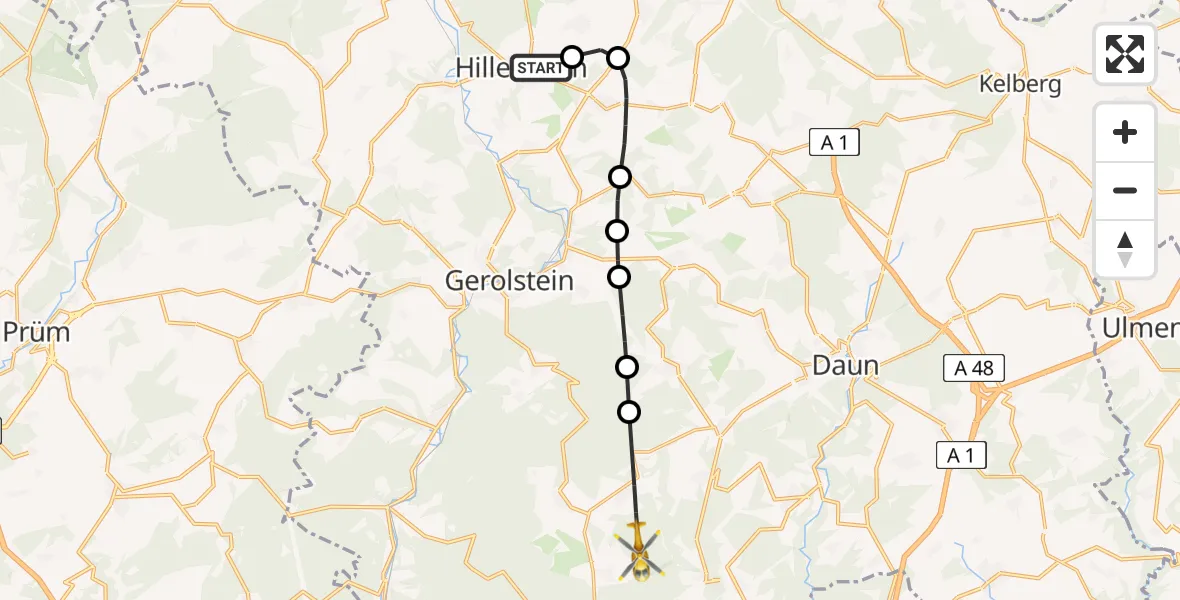Flugroute Ambulanzhubschrauber Hillesheim - Weidenbach, 21 Mai 2026, 08:53