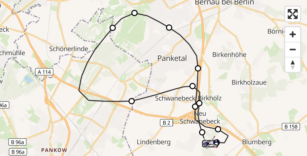 Flugroute Polizeihubschrauber Ahrensfelde Hubschrauberlandeplatz - Ahrensfelde Hubschrauberlandeplatz, 21 Mai 2026, 08:58