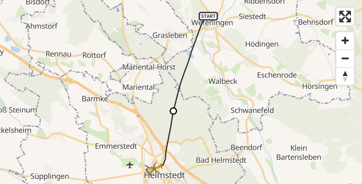 Flugroute Rettungshubschrauber Oebisfelde-Weferlingen - Helmstedt, 21 Mai 2026, 09:04