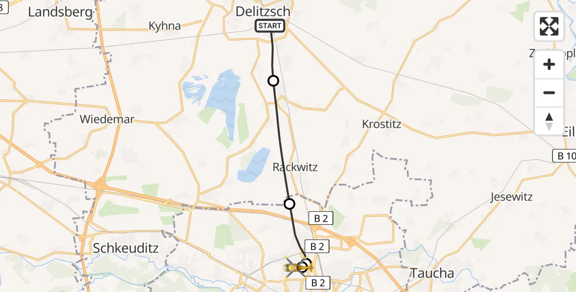 Flugroute Rettungshubschrauber Delitzsch - Sankt Georg Hospital Leipzig Reserve, 21 Mai 2026, 09:04