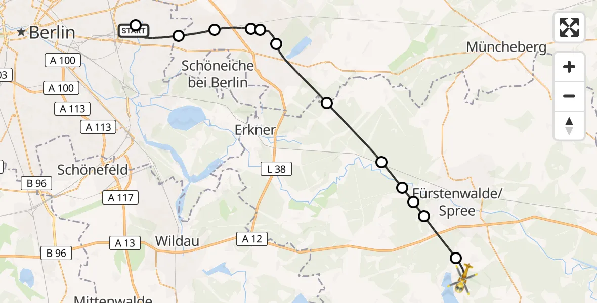 Flugroute Rettungshubschrauber Berlin Emergency Hospital - Bad Saarow, 21 Mai 2026, 09:11