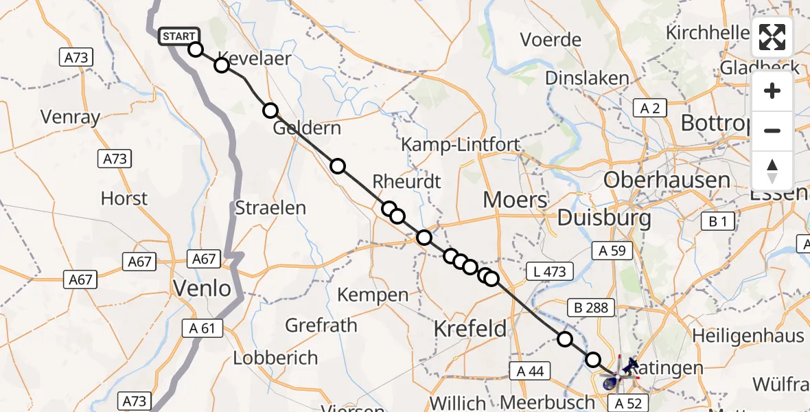 Flugroute Polizeihubschrauber Weeze Flughafen - Düsseldorf Flughafen, 21 Mai 2026, 09:14