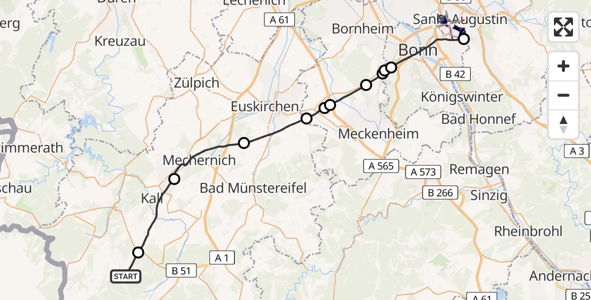 Flugroute Polizeihubschrauber Hellenthal - Sankt Augustin, 21 Mai 2026, 09:16