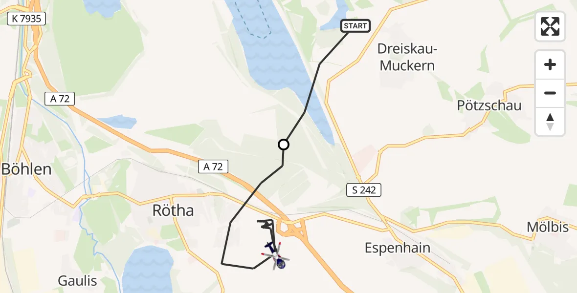 Flugroute Polizeihubschrauber Großpösna - Rötha, 21 Mai 2026, 09:26