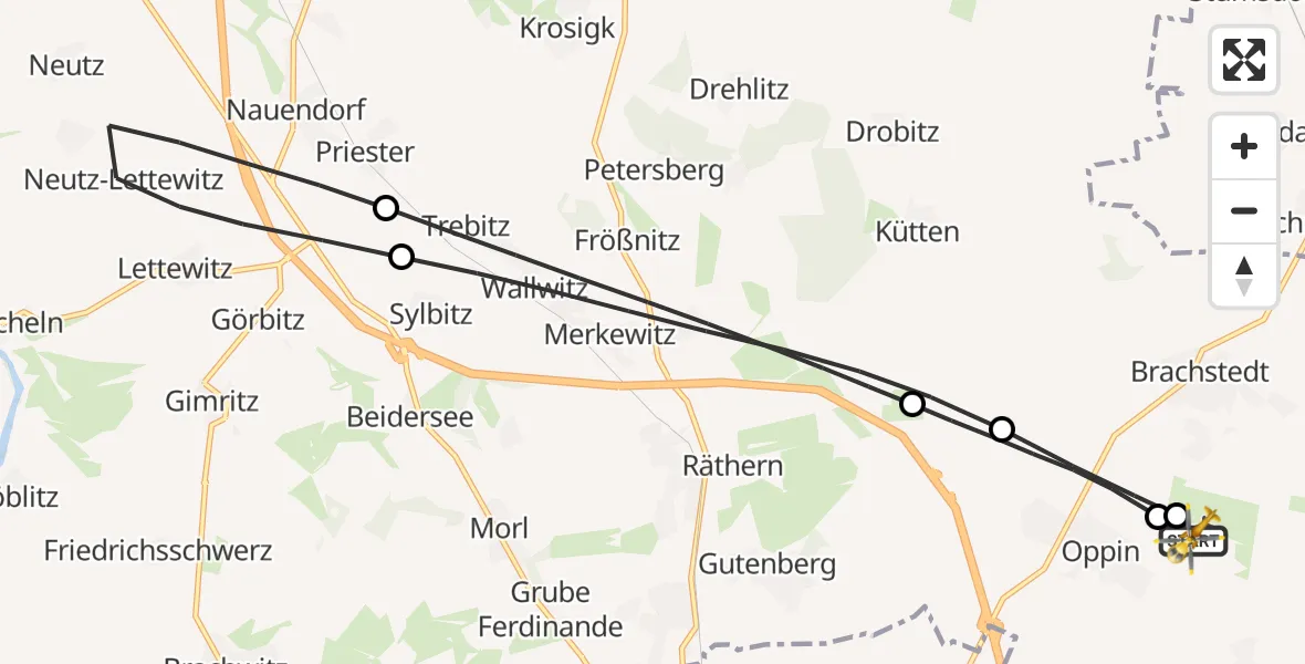Flugroute Rettungshubschrauber Halle-Oppin Flugplatz - Halle-Oppin Flugplatz, 21 Mai 2026, 09:29