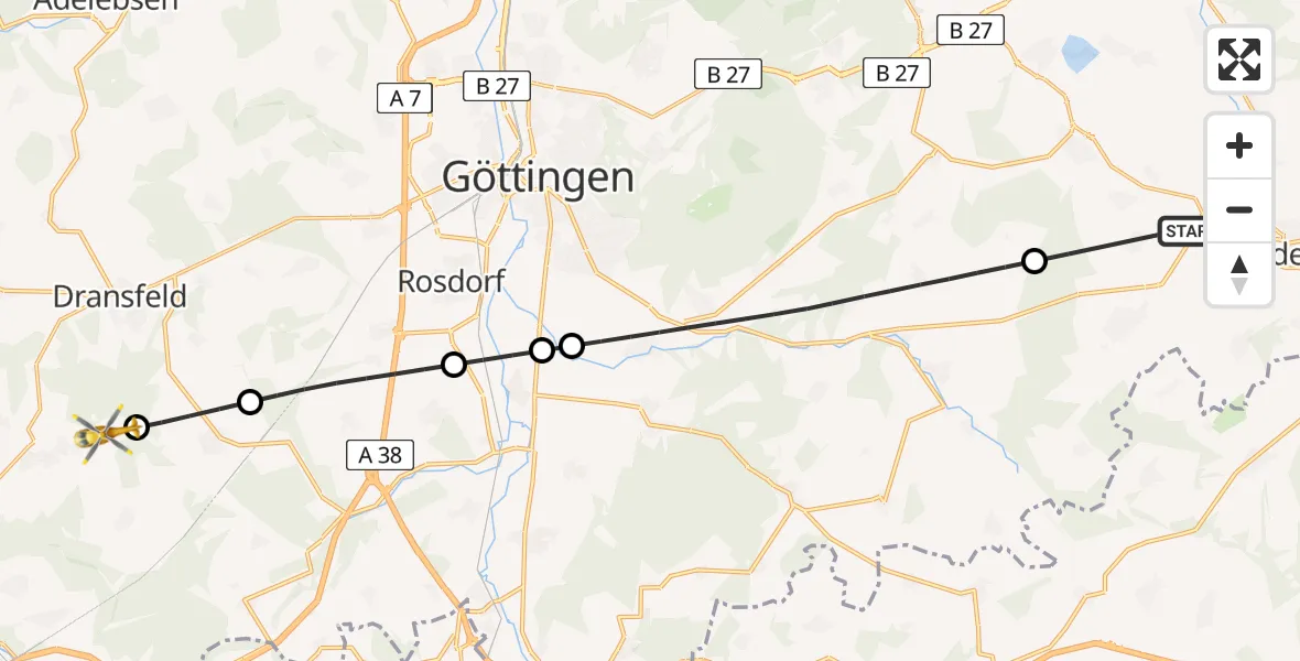 Flugroute Rettungshubschrauber Duderstadt - Scheden, 21 Mai 2026, 09:31
