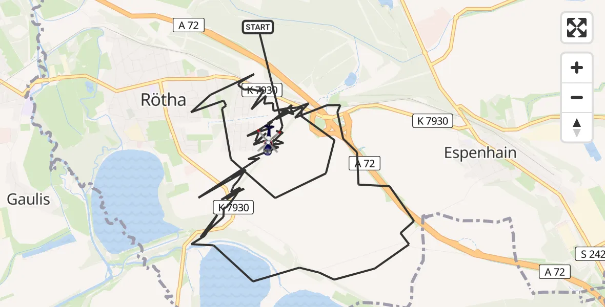 Flugroute Polizeihubschrauber Rötha - Rötha, 21 Mai 2026, 09:32