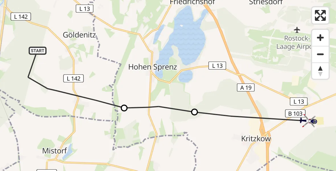 Flugroute Polizeihubschrauber Rukieten - Laage, 21 Mai 2026, 09:33