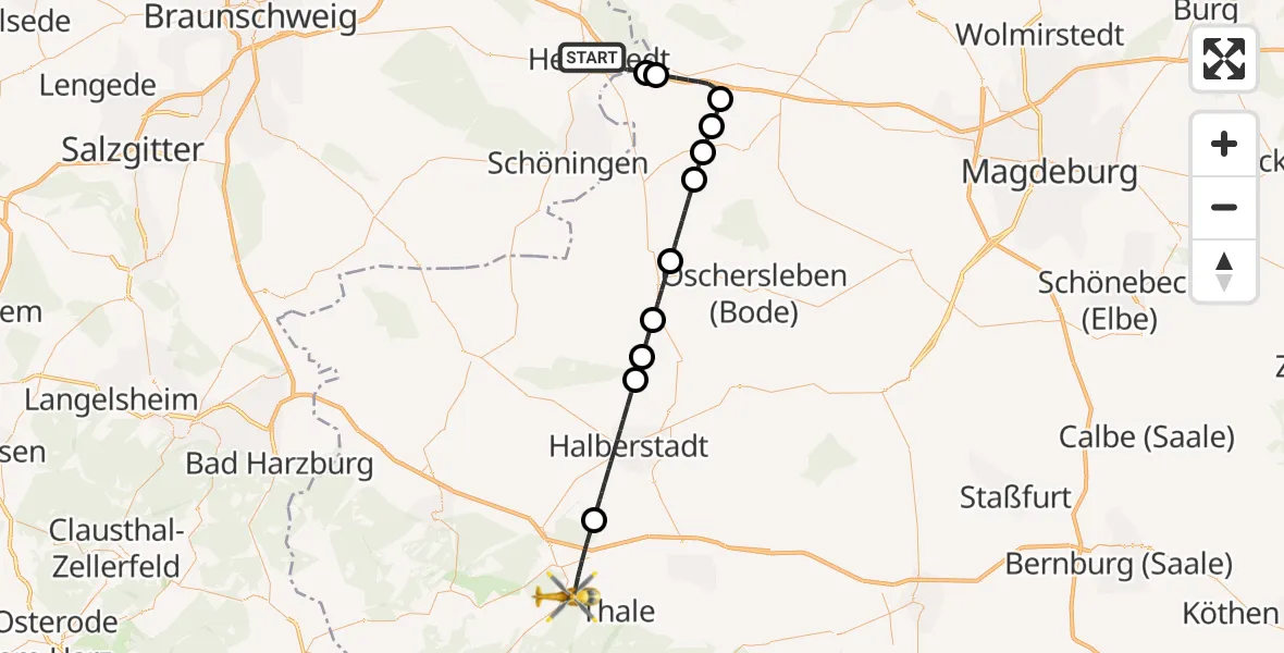 Flugroute Rettungshubschrauber Helmstedt - Blankenburg (Harz), 21 Mai 2026, 09:38
