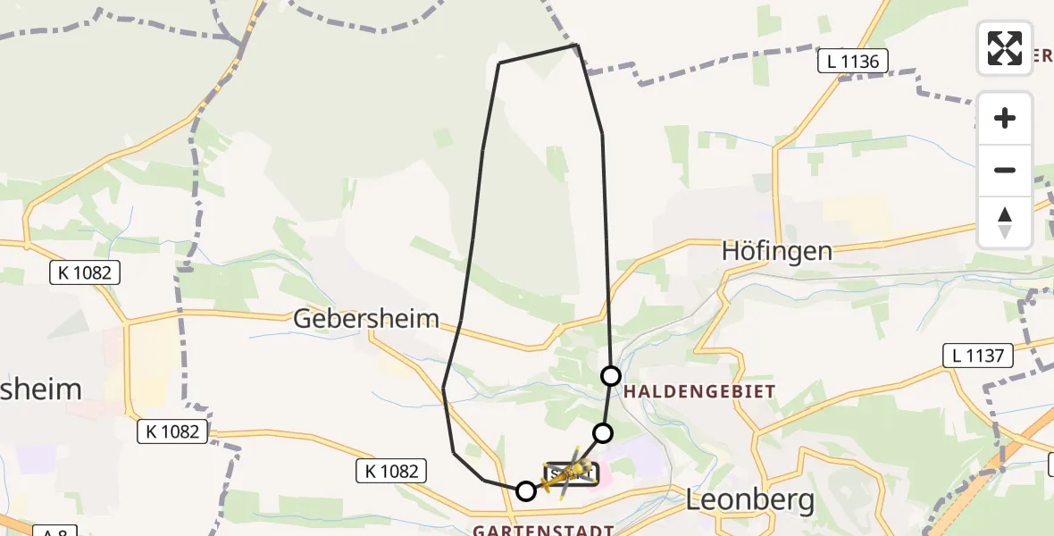 Flugroute Rettungshubschrauber Leonberg Hospital - Leonberg Hospital, 21 Mai 2026, 09:43