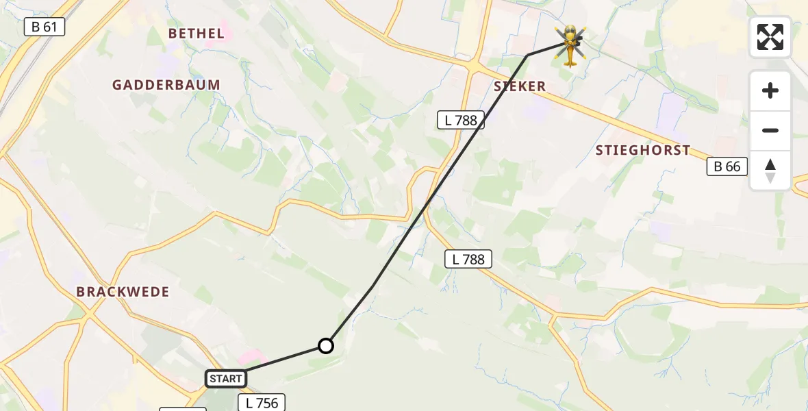 Flugroute Rettungshubschrauber Luftrettungszentrum Bielefeld - Bielefeld, 21 Mai 2026, 09:59
