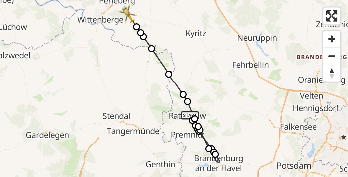 Flugroute Rettungshubschrauber Rathenow - Plattenburg, 21 Mai 2026, 10:07