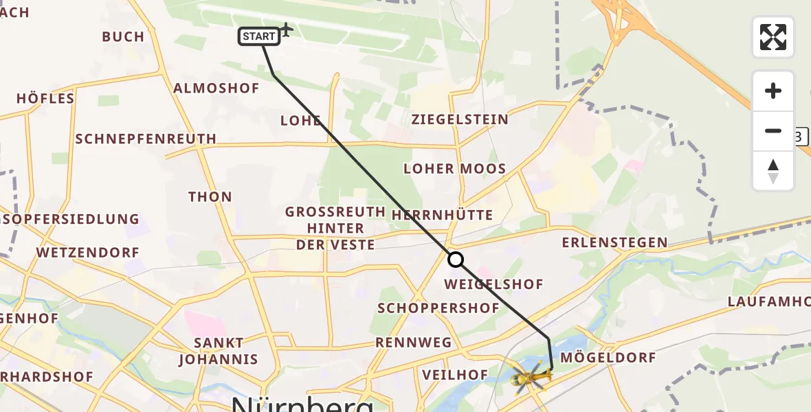 Flugroute Ambulanzhubschrauber Flughafen Nuremberg - Nürnberg, 21 Mai 2026, 10:08