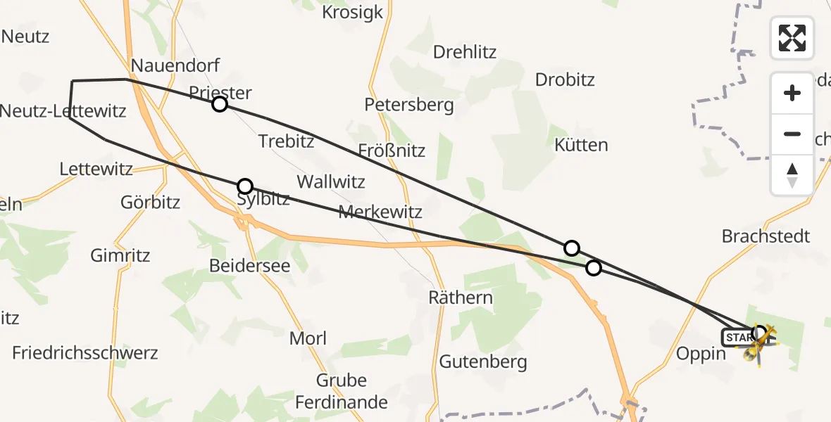 Flugroute Rettungshubschrauber Landsberg - Halle-Oppin Flugplatz, 21 Mai 2026, 10:18