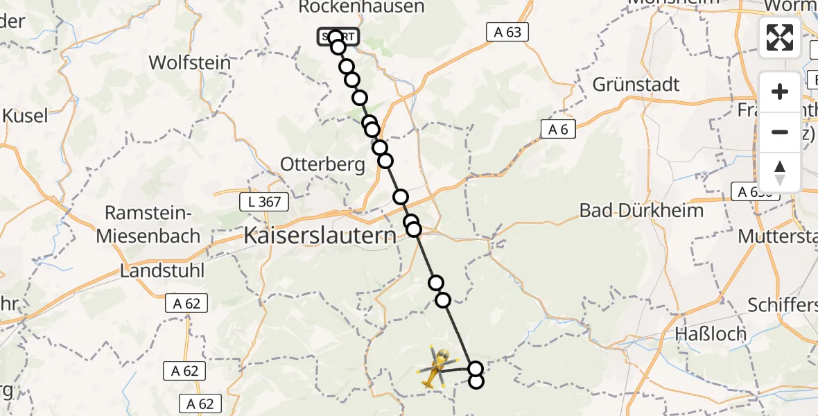 Flugroute Rettungshubschrauber Imsweiler UL - Elmstein, 21 Mai 2026, 10:23