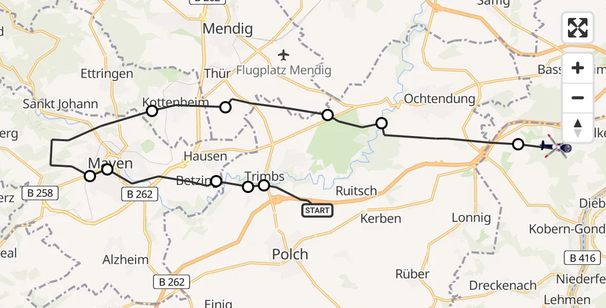 Flugroute Polizeihubschrauber Polch - Kobern-Gondorf, 21 Mai 2026, 10:28
