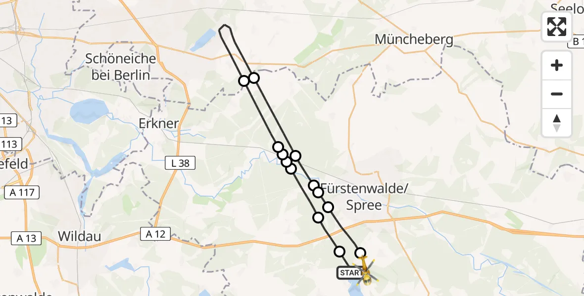 Flugroute Rettungshubschrauber Bad Saarow - Bad Saarow, 21 Mai 2026, 10:39