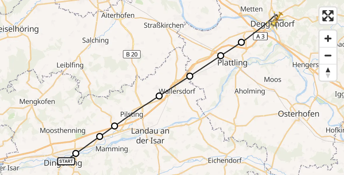 Flugroute Rettungshubschrauber Dingolfing - Deggendorf, 21 Mai 2026, 10:42