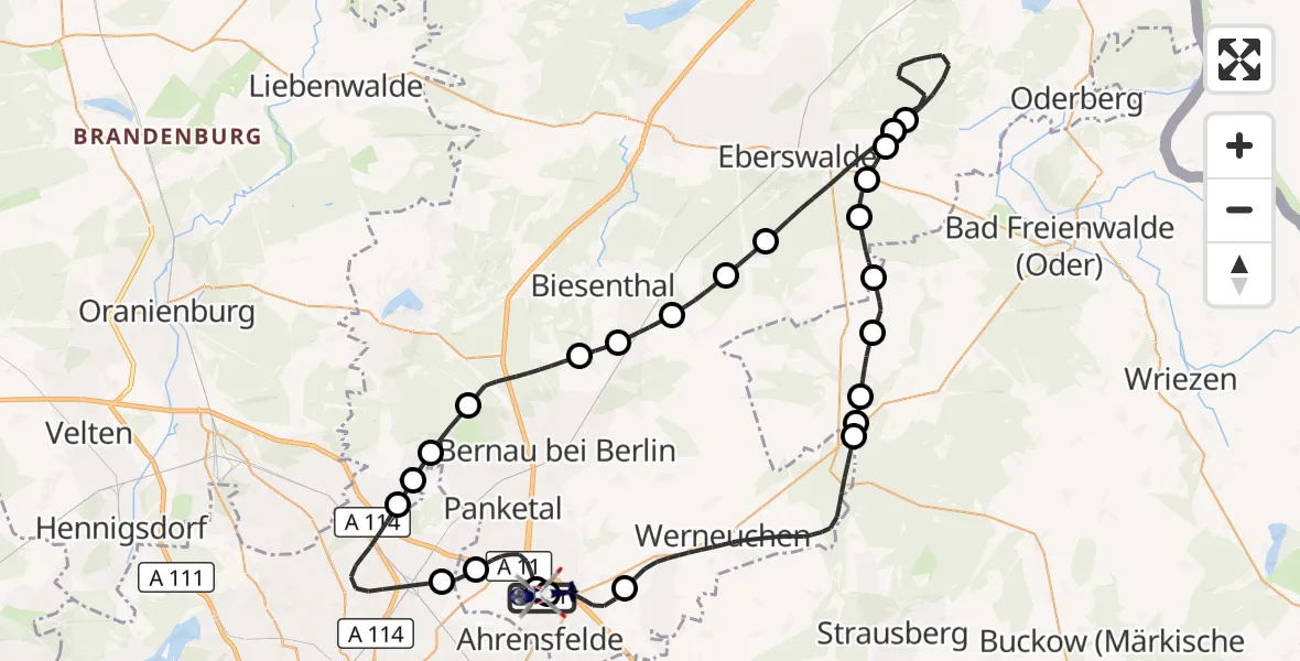 Flugroute Polizeihubschrauber Ahrensfelde Hubschrauberlandeplatz - Ahrensfelde Hubschrauberlandeplatz, 21 Mai 2026, 10:47