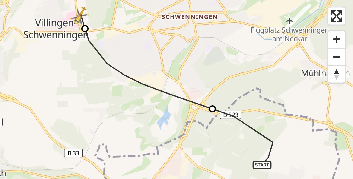 Flugroute Ambulanzhubschrauber Bad Dürrheim - DRF Air Rescue Station Villingen-Schwenningen Hubschrauberlandeplatz (Christoph 11), 21 Mai 2026, 10:53