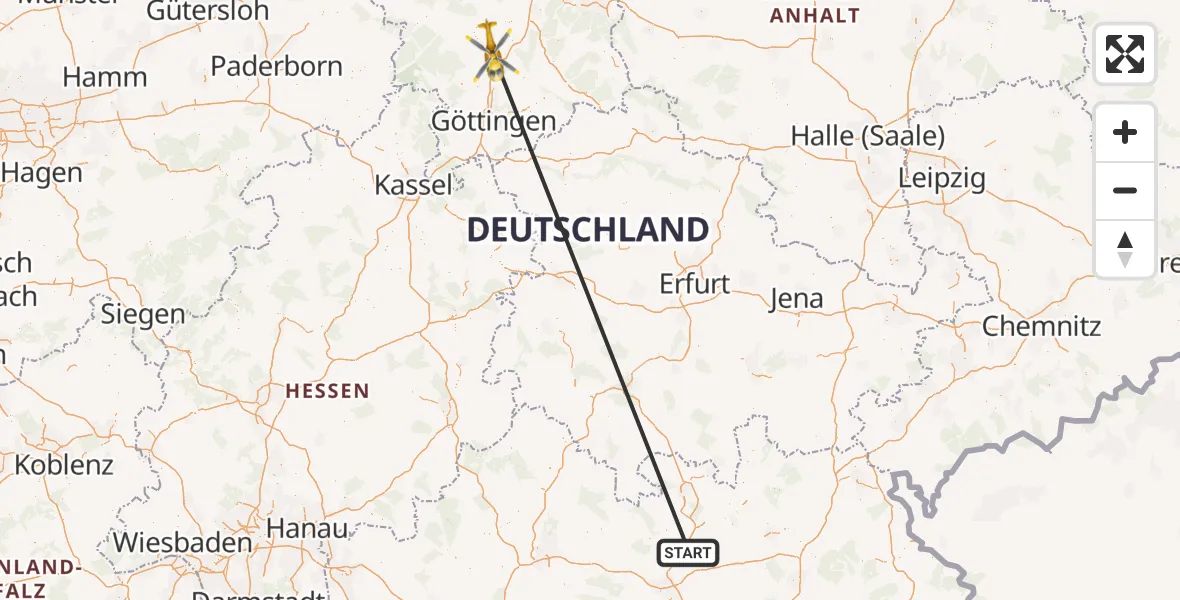 Flugroute Rettungshubschrauber Ebensfeld - Einbeck, 21 Mai 2026, 10:57