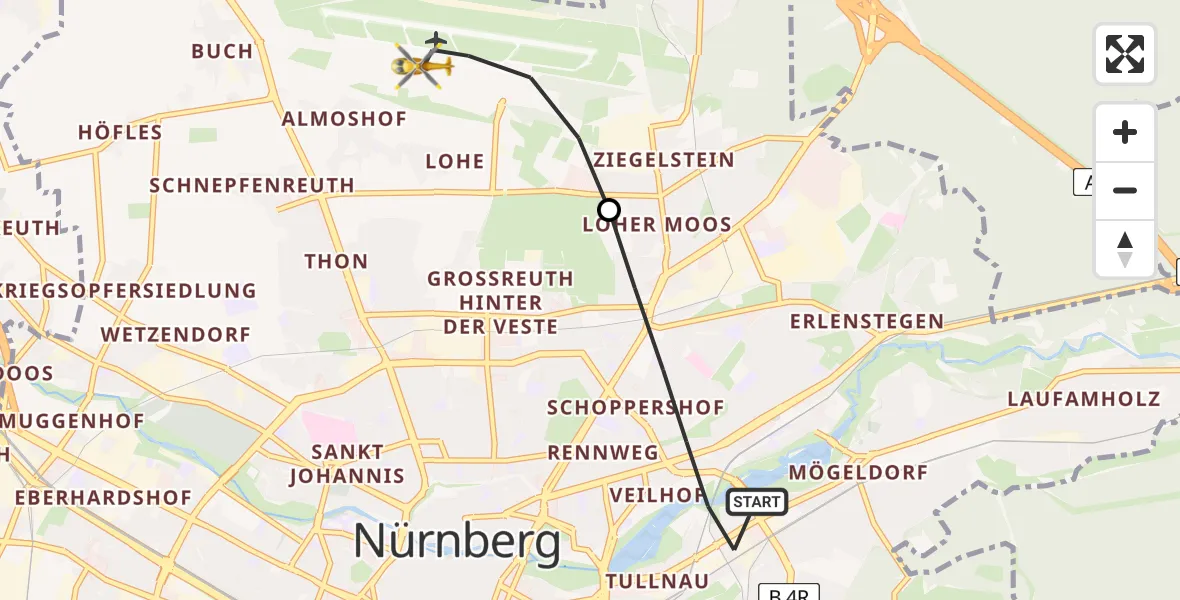 Flugroute Ambulanzhubschrauber Nürnberg - Flughafen Nuremberg, 21 Mai 2026, 11:09