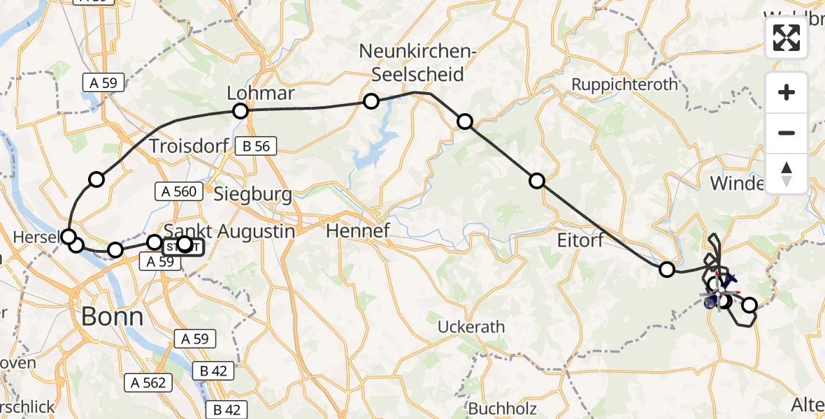 Flugroute Polizeihubschrauber Sankt Augustin - Windeck, 21 Mai 2026, 11:10