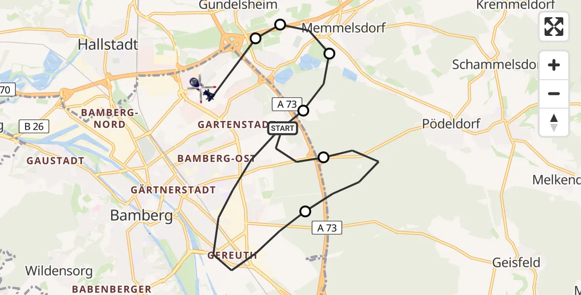 Flugroute Polizeihubschrauber Bamberg - Bamberg-Breitenau Flugplatz, 21 Mai 2026, 11:13