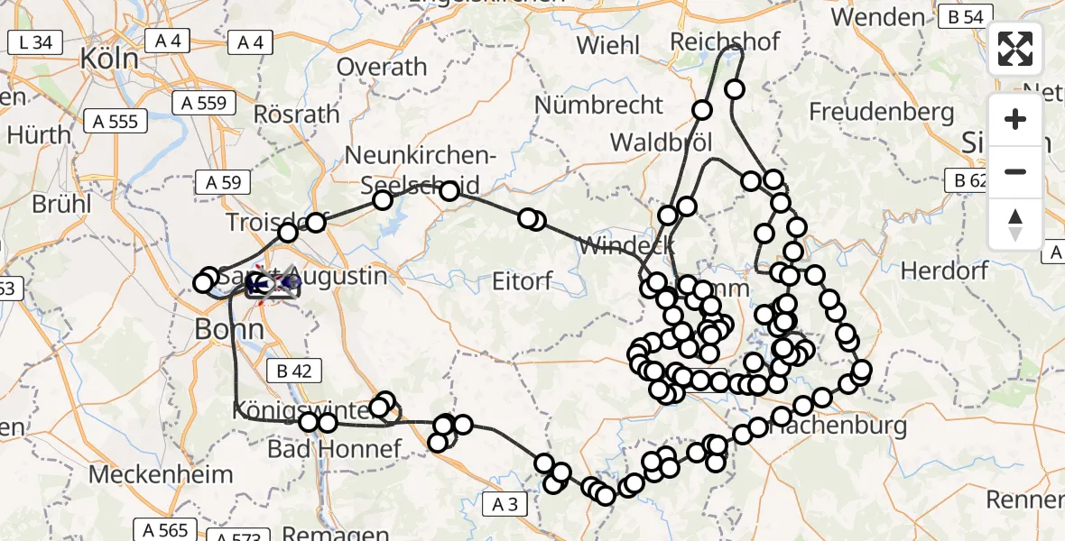 Flugroute Polizeihubschrauber Sankt Augustin - Sankt Augustin, 21 Mai 2026, 11:16