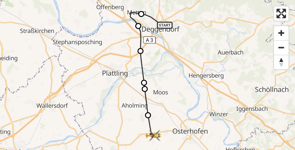 Flugroute Rettungshubschrauber Deggendorf - Buchhofen, 21 Mai 2026, 11:19